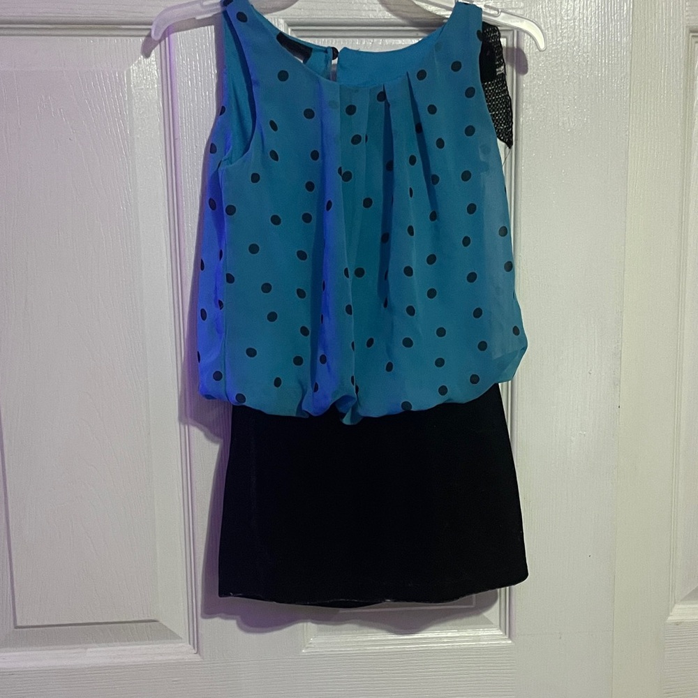 Holiday Editions Teal and Black Polka Dot Dress